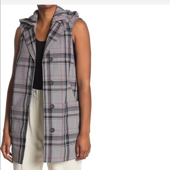 3.1 Phillip lim plaid dropped armhole hooded vest size XS oversized fit, NWT - Picture 2 of 10